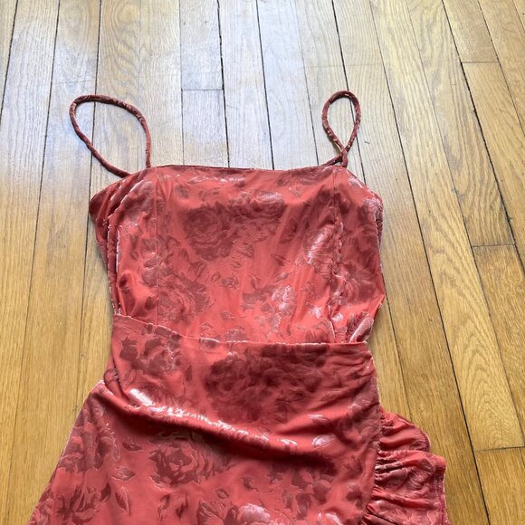 Intimately Free People Size S Pink Blush Velvet Floral Ruffled Mini Dress - Picture 7 of 15